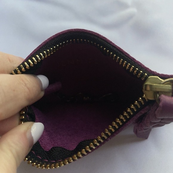 Jennifer Haley Stitched Coin Purse Wallet Made In Mexico Purple Leather Key Ring - Picture 2 of 14